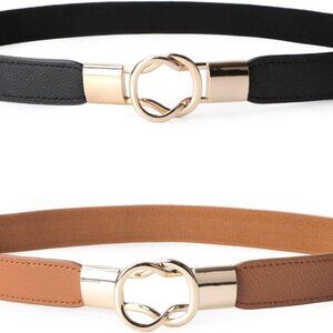 Women Retro Elastic Stretchy Metal Buckle Skinny Waist Belt 1 inch Wide